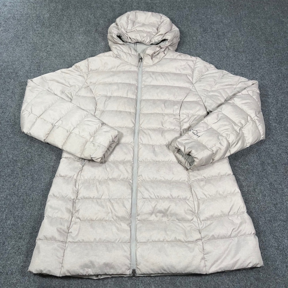 Eddie Bauer EB650 Down Parka Jacket Women L Astoria Hooded Puffer Coat Champagne